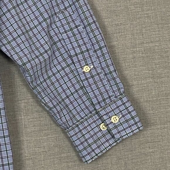 Ralph Lauren Yarmouth Shirt Cotton Button Sz 16.5 Down Blue Green Check - Picture 3 of 8